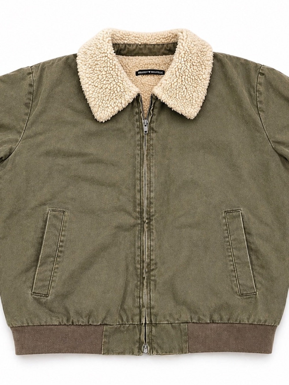 Brandy Melville Olive Bomber Jacket Sherpa Lining​